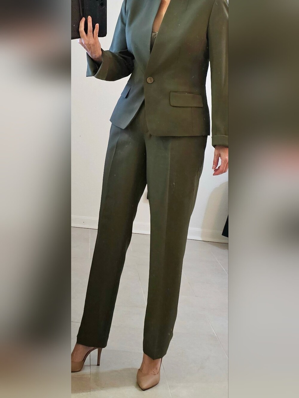 Le Suit Olive Green Tailored Blazer & Pants Set